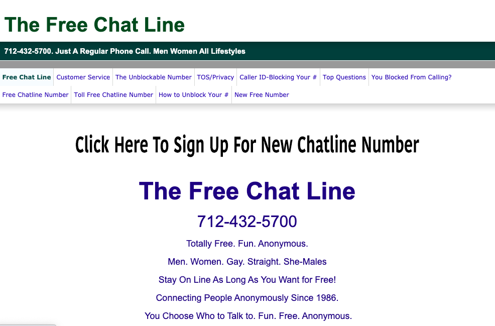 list of free chat line numbers